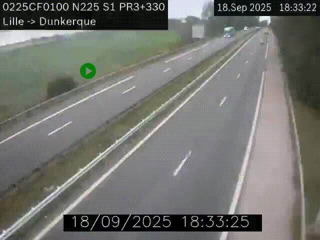 Webcam autoroute A25 (N225) à hauteur de Bergues (Bierne). Vue orientée vers Dunkerque.