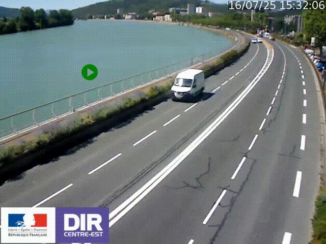 Webcam sur le quai Parjot à Vienne, aux Portes de Lyon, sur la Nationale 7, à la jonction avec le boulevard du Rhône-nord (D1407), caméra orientée vers Lyon
