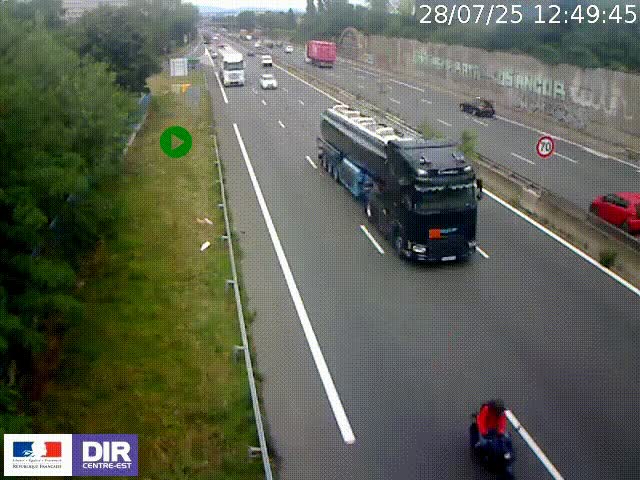 Webcam à Bron sur l'A43 à la jonction avec le boulevard périphérique de Lyon (D383). Vue orientée vers Lyon