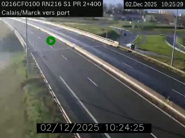 Webcam à Calais sur A216 (N216) en direction du port (harbour) de Calais.