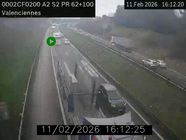 Webcam autoroute A2 à Valenciennes. Vue orientée vers Maubeuge et Mons (Belgique)