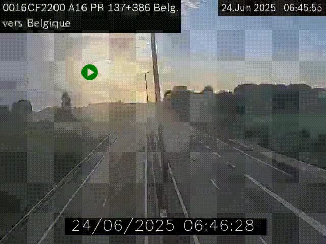 Webcam à la frontière franco-belge au niveau de Bray-Dunes/De-Panne sur l'autoroute A16. Vue orientée vers la Belgique
