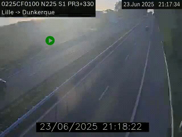 Webcam autoroute A25 (N225) à hauteur de Bergues (Bierne). Vue orientée vers Dunkerque.