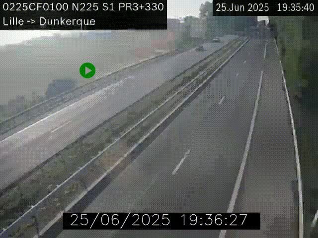 Webcam autoroute A25 (N225) à hauteur de Bergues (Bierne). Vue orientée vers Dunkerque.