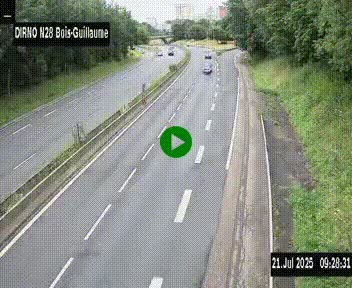Webcam routière à hauteur de Bois-Guillaume en périphérie de Rouen. Vue orientée vers Rouen