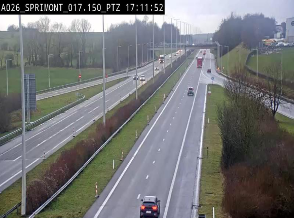 Webcam A26 (E25) à Sprimont, sur l'autoroute entre Liège et Arlon. Vue orientée vers le Luxembourg