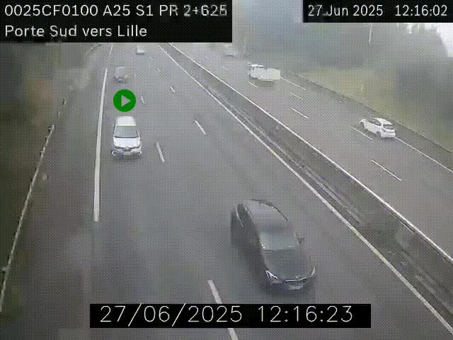 Webcam autoroute A25 sur le périphérique de Lille à hauteur de Lille-Sud et la sortie 3 Faches-Thumesnil. Vue orientée vers Lille-Centre.