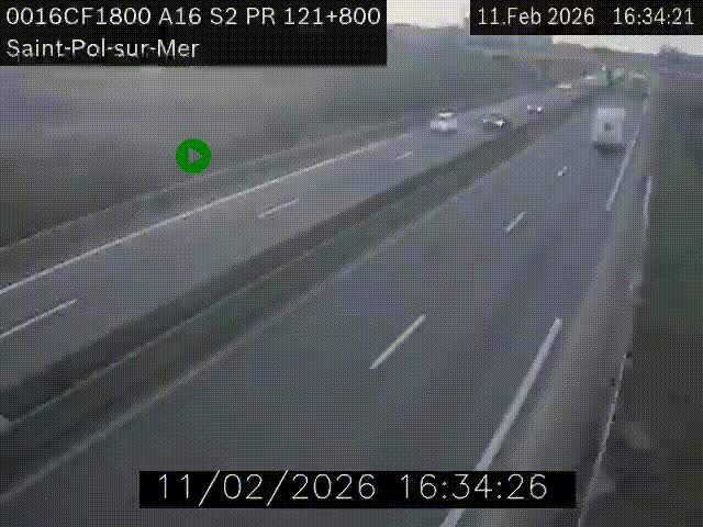 Webcam autoroute A16 à proximité de Dunkerque, à hauteur de la sortie Saint-Pol-sur-Mer. Vue orientée vers Calais