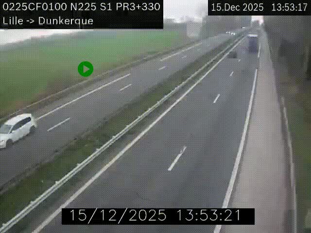Webcam autoroute A25 (N225) à hauteur de Bergues (Bierne). Vue orientée vers Dunkerque.