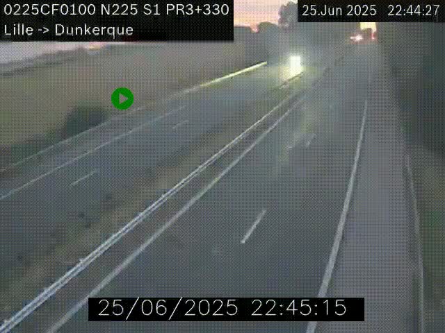 Webcam autoroute A25 (N225) à hauteur de Bergues (Bierne). Vue orientée vers Dunkerque.