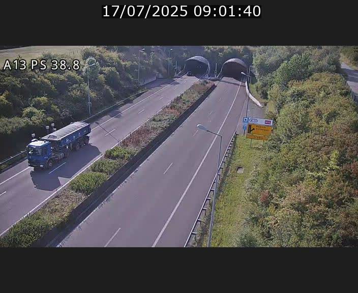 Webcam autoroute A13 à l'entrée ouest du tunnel Markusbierg à Schengen. Vue orientée vers Mondorf-les-Bains