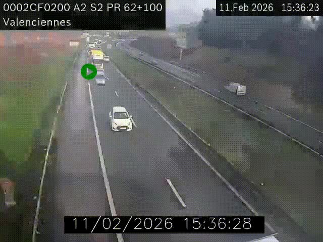 Webcam autoroute A2 à Valenciennes. Vue orientée vers Maubeuge et Mons (Belgique)