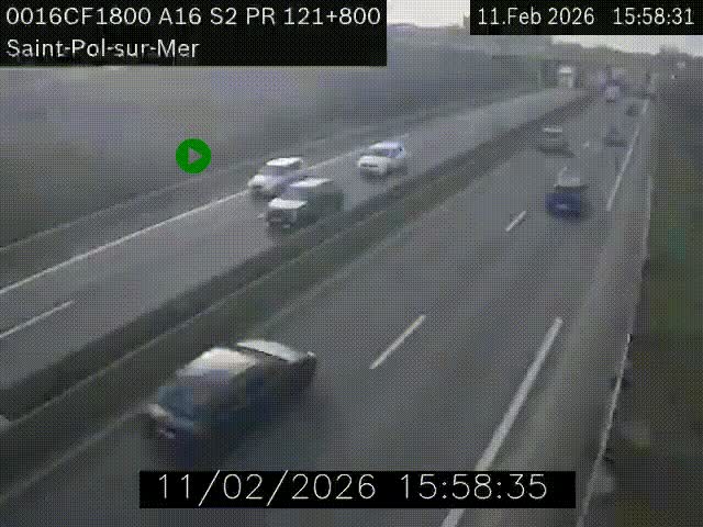Webcam autoroute A16 à proximité de Dunkerque, à hauteur de la sortie Saint-Pol-sur-Mer. Vue orientée vers Calais