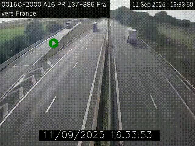 Webcam à la frontière franco-belge au niveau de Bray-Dunes/De-Panne sur l'autoroute A16. Vue orientée vers Calais