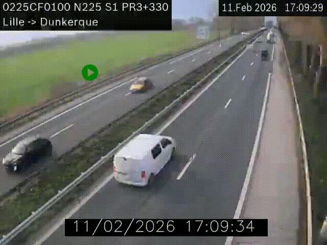 Webcam autoroute A25 (N225) à hauteur de Bergues (Bierne). Vue orientée vers Dunkerque.