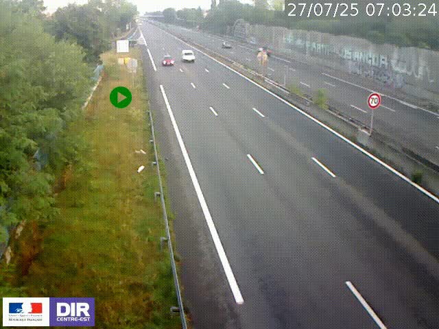 Webcam à Bron sur l'A43 à la jonction avec le boulevard périphérique de Lyon (D383). Vue orientée vers Lyon