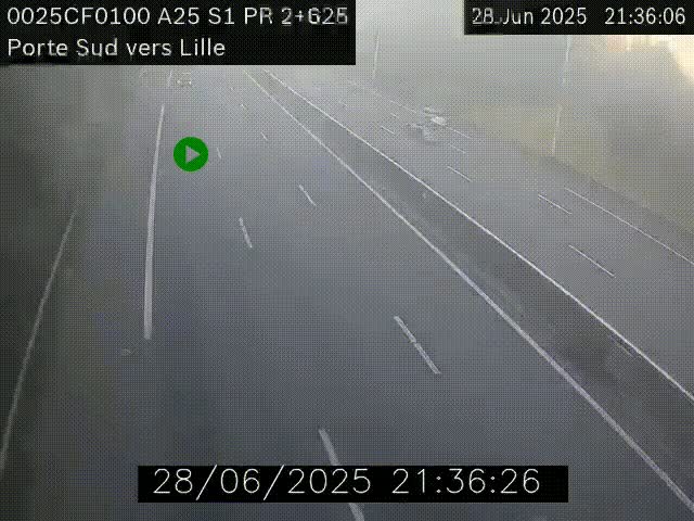 Webcam autoroute A25 sur le périphérique de Lille à hauteur de Lille-Sud et la sortie 3 Faches-Thumesnil. Vue orientée vers Lille-Centre.