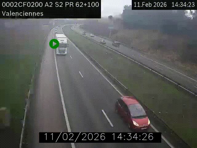 Webcam autoroute A2 à Valenciennes. Vue orientée vers Maubeuge et Mons (Belgique)