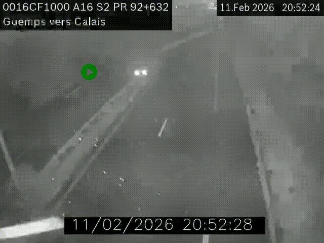 Webcam A16 juste après l'aire de repos d'Offekerque à Guemps. Vue orientée vers Calais