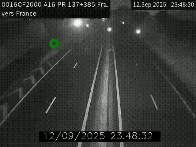 Webcam à la frontière franco-belge au niveau de Bray-Dunes/De-Panne sur l'autoroute A16. Vue orientée vers Calais