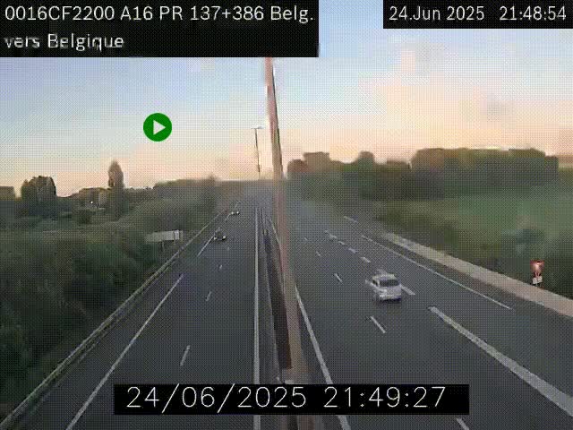 Webcam à la frontière franco-belge au niveau de Bray-Dunes/De-Panne sur l'autoroute A16. Vue orientée vers la Belgique