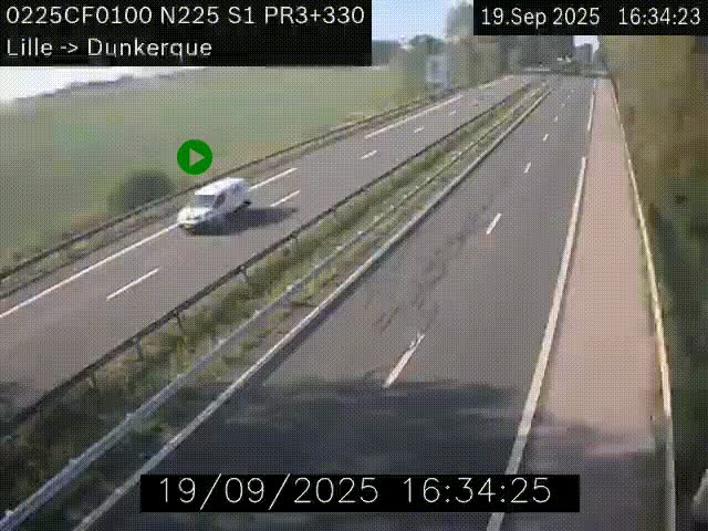 Webcam autoroute A25 (N225) à hauteur de Bergues (Bierne). Vue orientée vers Dunkerque.