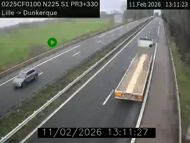 Webcam autoroute A25 (N225) à hauteur de Bergues (Bierne). Vue orientée vers Dunkerque.