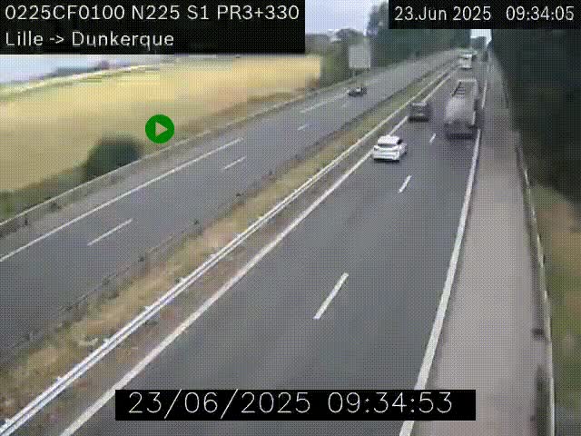Webcam autoroute A25 (N225) à hauteur de Bergues (Bierne). Vue orientée vers Dunkerque.