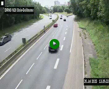 Webcam routière à hauteur de Bois-Guillaume en périphérie de Rouen. Vue orientée vers Rouen