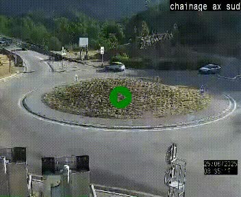 Webcam au nord d'Ax-les-Thermes au niveau de l'aire de chaînage de la N20. Vue orientée vers les Pyrénées, en direction de Pas de la Case