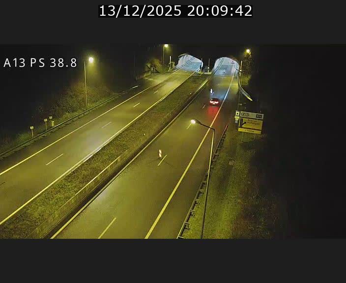 Webcam autoroute A13 à l'entrée ouest du tunnel Markusbierg à Schengen. Vue orientée vers Mondorf-les-Bains