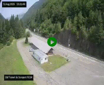 Webcam à l'entrée du tunnel du Somport, côté français, sur la N134, dans les Pyrénées, en direction de l'Espagne, à 1116 mètres d'altitude