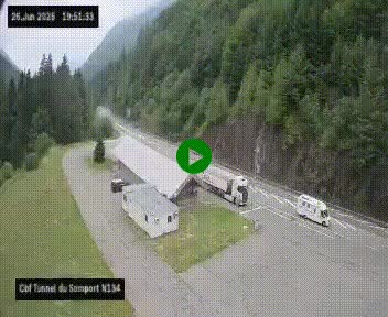 Webcam à l'entrée du tunnel du Somport, côté français, sur la N134, dans les Pyrénées, en direction de l'Espagne, à 1116 mètres d'altitude