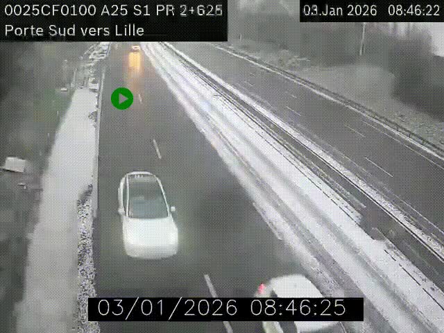 Webcam autoroute A25 sur le périphérique de Lille à hauteur de Lille-Sud et la sortie 3 Faches-Thumesnil. Vue orientée vers Lille-Centre.