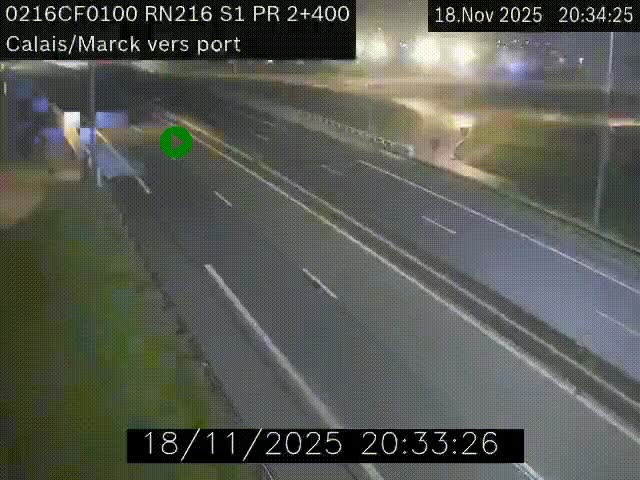 Webcam à Calais sur A216 (N216) en direction du port (harbour) de Calais.