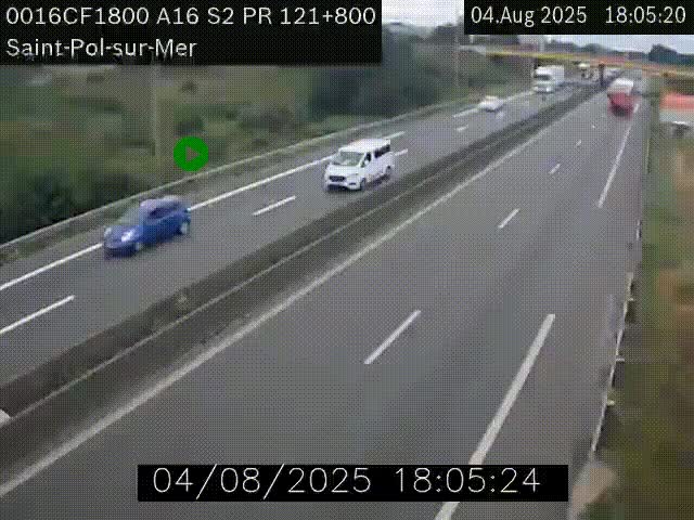 Webcam autoroute A16 à proximité de Dunkerque, à hauteur de la sortie Saint-Pol-sur-Mer. Vue orientée vers Calais