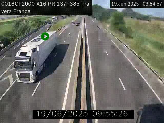 Webcam à la frontière franco-belge au niveau de Bray-Dunes/De-Panne sur l'autoroute A16. Vue orientée vers Calais