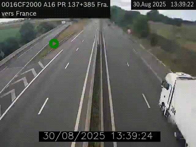 Webcam à la frontière franco-belge au niveau de Bray-Dunes/De-Panne sur l'autoroute A16. Vue orientée vers Calais