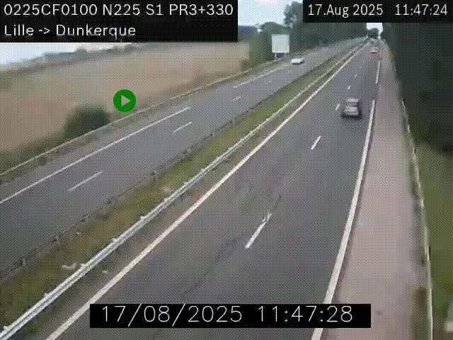 Webcam autoroute A25 (N225) à hauteur de Bergues (Bierne). Vue orientée vers Dunkerque.