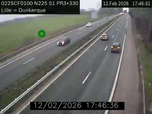 Webcam autoroute A25 (N225) à hauteur de Bergues (Bierne). Vue orientée vers Dunkerque.