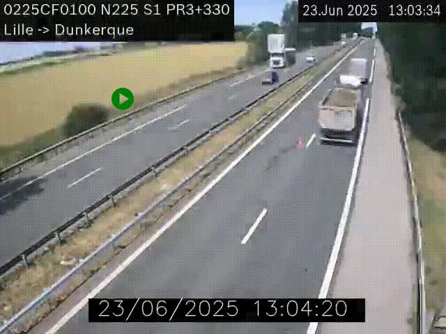 Webcam autoroute A25 (N225) à hauteur de Bergues (Bierne). Vue orientée vers Dunkerque.