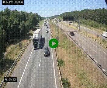 Webcam autoroute A63 en périphérie de Bordeaux au sud-est de la ville, en provenance du bassin d'Arcachon. Vue orientée vers Bordeaux