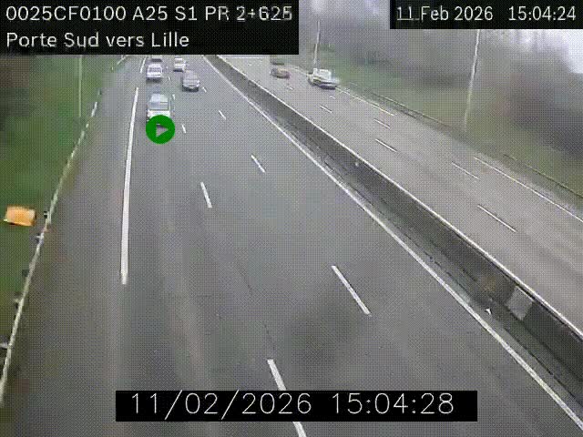 Webcam autoroute A25 sur le périphérique de Lille à hauteur de Lille-Sud et la sortie 3 Faches-Thumesnil. Vue orientée vers Lille-Centre.