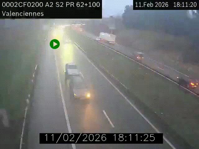 Webcam autoroute A2 à Valenciennes. Vue orientée vers Maubeuge et Mons (Belgique)