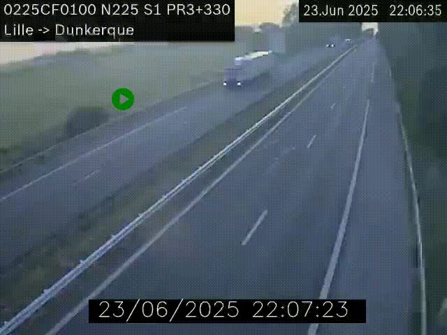 Webcam autoroute A25 (N225) à hauteur de Bergues (Bierne). Vue orientée vers Dunkerque.