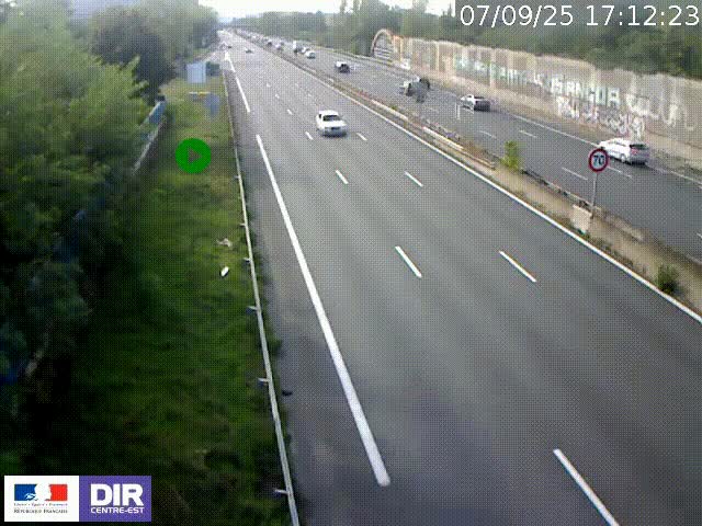 Webcam à Bron sur l'A43 à la jonction avec le boulevard périphérique de Lyon (D383). Vue orientée vers Lyon
