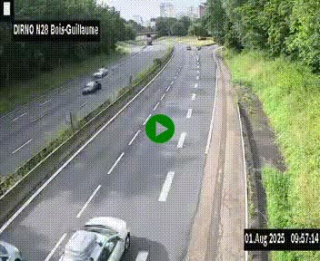 Webcam routière à hauteur de Bois-Guillaume en périphérie de Rouen. Vue orientée vers Rouen