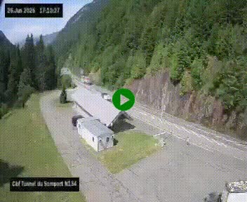 Webcam à l'entrée du tunnel du Somport, côté français, sur la N134, dans les Pyrénées, en direction de l'Espagne, à 1116 mètres d'altitude