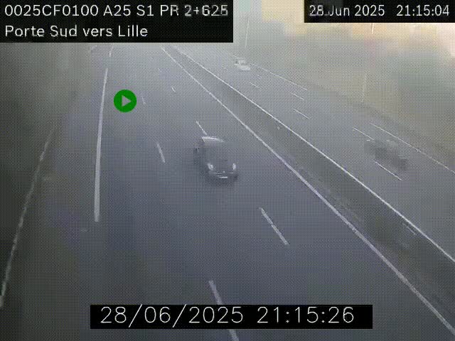 Webcam autoroute A25 sur le périphérique de Lille à hauteur de Lille-Sud et la sortie 3 Faches-Thumesnil. Vue orientée vers Lille-Centre.