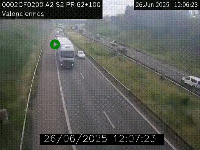 Webcam autoroute A2 à Valenciennes. Vue orientée vers Maubeuge et Mons (Belgique)